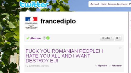 Le tweet insultant les Roms du compte @francediplo piraté