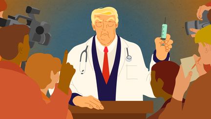 Le président américain, Donald Trump, brandit le vaccin contre le coronavirus comme un argument de campagne électorale. (JESSICA KOMGUEN / FRANCEINFO)