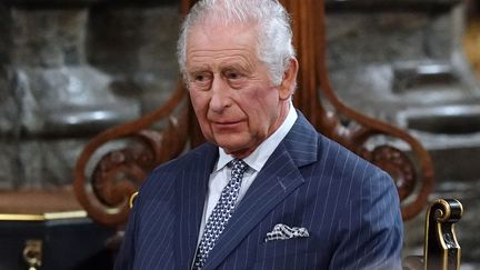 Le roi Charles III de Grande-Bretagne à l'abbaye de Westminster, à Londres, le 13 mars 2023. Photo d'illustration. (JORDAN PETTITT / POOL / VIA AFP)