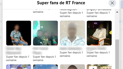 Capture d’écran des “super fans” de RT France prise en mars 2022 sur le compte Facebook de la chaîne. (DR)