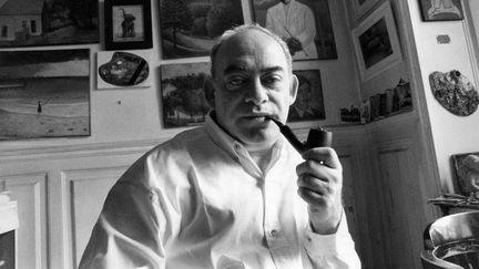 Le dessinateur, peintre, illustrateur, ecrivain, poete, metteur en scene, acteur, cineaste et chansonnier francais Roland Topor ( 1938-1997 ) photographie dans son atelier parisien. (OGRETMEN/SIPA)