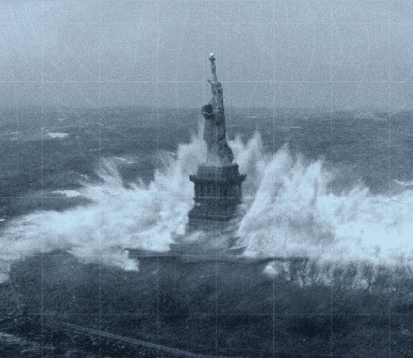 Une image tir&eacute;e du film Le Jour d'apr&egrave;s a circul&eacute; comme &eacute;tant un instantan&eacute; de l'ouragan Sandy. (CAPTURE D'ECRAN / FRANCETV INFO)