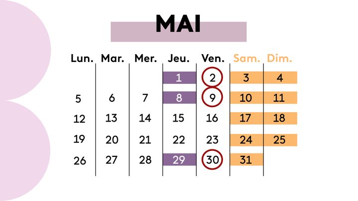 En mai, les ponts permettent de prendre trois jours de congés et de bénéficier de 12 jours de repos. (FRANCEINFO / PAULINE LE NOURS)