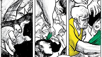 Soudain, un homme en jaune surgit. (Ferenc &amp; Bast - La Boîte à Bulles)