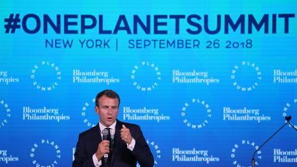 Le président de la République, Emmanuel Macron, lors du "One Planet Summit" à New York, le 26 septembre 2018. (LUDOVIC MARIN / AFP)