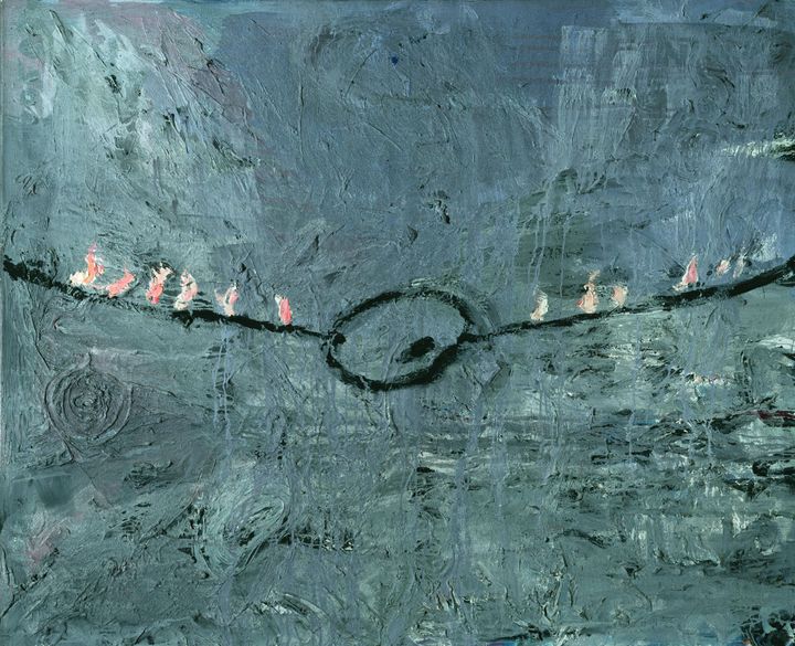 Anselm Kiefer, "Palette am Seil" (Palette suspendue à un fil), 1977, Städtische Galerie im Lenbachhause und Kunstbau, Munich
 (Photo Städtische Galerie im Lenbachhaus und Kunstbau, Munich)