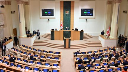 The Georgian Parliament in Tbilisi, Georgia, on May 28, 2024. (STRINGER / AFP)