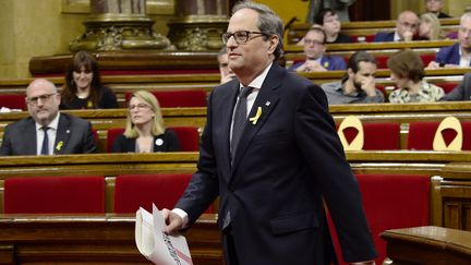 Quim Torra a été élu président de la Catalogne, lundi 14 mai 2018, par le Parlement de cette région espagnole. (LLUIS GENE / AFP)