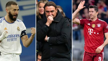 Karim Benzema, Robert Lewandowski et Daniel Farke ont marqué le week-end européen et ont connu des fortunes diverses. (AFP)