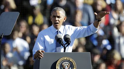 Le président américain, Barack Obama, le 7 novembre 2016 à Ann Arbor (Etats-Unis). (CARLOS OSORIO / AP / SIPA)