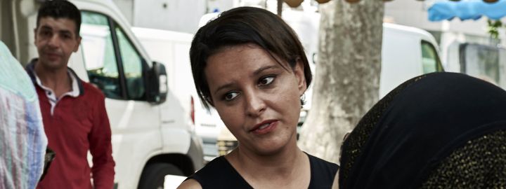 Najat Vallaud-Belkacem, candidate PS dans la 6e circonscription du Rhône, le 1er juin 2017 à Villeurbanne. (JEAN-PHILIPPE KSIAZEK / AFP)