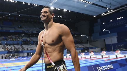 Florent Manaudou avant le 50 mètres nage libre des Jeux olympiques de Tokyo, le 1er août 2021. (KEMPINAIRE STEPHANE / KMSP / AFP)