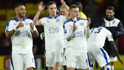 La joie pour les joueurs de Leicester (OLLY GREENWOOD / AFP)