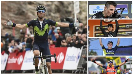 Alejandro Valverde (à gauche) est le grand favori des classiques ardennaises qui commencent ce dimanche avec l'Amstel Gold Race. Philippe Gilbert, Simon Gerrans et Sonny Colbrelli (de haut en bas) tenteront de lui contester la victoire.