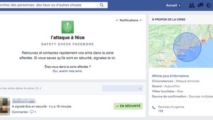 Facebook a activé son dispositif "Safety Check", le 15 juillet, après qu'un camion a foncé sur la foule à Nice (Alpes-Maritimes). (FACEBOOK)