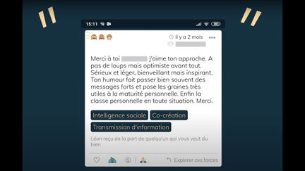 Un exemple de compliment anonyme collecté par l'appli Listen Léon. (LISTEN LEON)