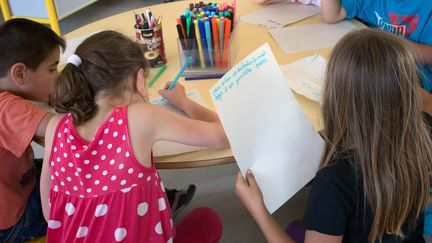 Des enfants de l'&eacute;cole &eacute;l&eacute;mentaire de Ferc&eacute;-sur-Sarthe (Sarthe) participent &agrave; un atelier pendant le Temps d'activit&eacute;s p&eacute;riscolaires (TAP), le 8 septembre 2014. (VIOLAINE JAUSSENT / FRANCETV INFO)