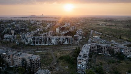 La ville ukrainienne de Vouhledar, détruite par les bombardements russes, située dans la région de Donetsk, le 22 août 2024. (GAELLE GIRBES / GETTY IMAGES EUROPE)