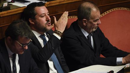 Matteo Salvini lors d'une séance&nbsp;au Sénat italien, le 12 février 2020, à Rome. (FILIPPO MONTEFORTE / AFP)