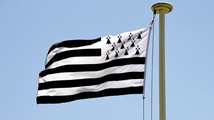 Un drapeau breton &agrave; La Trinit&eacute;-sur-Mer (Morbihan), le 2 juin 2011. (YANN DOELAN  / HEMIS.FR / AFP)