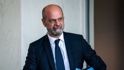 Le ministre de l'Education Jean-Michel Blanquer à la sortie de l'Elyseé, le 8 septembre 2021. (XOSE BOUZAS / HANS LUCAS / AFP)