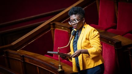 Danièle Obono, member of La France insoumise, September 29, 2023, at the National Assembly.  (XOSE BOUZAS / HANS LUCAS / AFP)