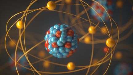 Illustration de la structure de l'atome. Les protons sont en rouge. (KTSDESIGN/SCIENCEPHOTOLIBRARY / SCIENCE PHOTO LIBRARY RF)