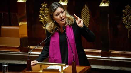 Yaël Braun-Pivet, à l'Assemblée nationale à Paris, le 3 janvier 2022.&nbsp; (THOMAS PADILLA / MAXPPP)