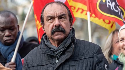 Le secrétaire général de la CGT, Philippe Martinez, lors d'une manifestation contre le projet de réforme des retraites, le 10 décembre 2019 à Paris. (SAMUEL BOIVIN / NURPHOTO / AFP)