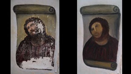 Le Christ de Borja avant et après restauration malheureuse
 (Centro de Estudios Borjanos)