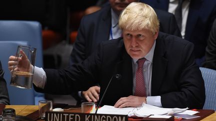 Le ministre des Affaires étrangères britannique Boris Johnson, lors d'un Conseil de sécurité de l'ONU consacré à la Syrie, à New York (Etats-Unis), le 21 septembre 2016. (TIMOTHY A. CLARY / AFP)