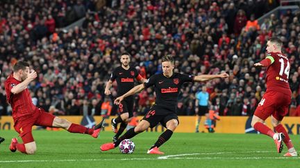 L'équipe de foot de l'Atletico Madrid, lors du match à Liverpool, le 11 mars 2020. (PAUL ELLIS / AFP)