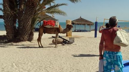 Sur la plage du village du Club de «Djerba la Douce». Le chameau est-il vraiment en vacances ?  (FTV - Laurent Ribadeau Dumas)