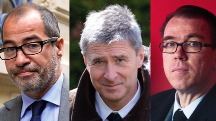 Philippe Blanchetier (&agrave; g.),&nbsp;Philippe Briand (au centre) et&nbsp;Guillaume Lambert (&agrave; droite) sont poursuivis pour usage de faux, escroquerie, recel d'abus de confiance et complicit&eacute; de financement ill&eacute;gal de campagne &eacute;lectorale. (MIGUEL MEDINA / AFP)