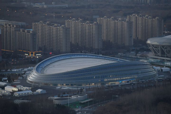 Le "Ruban de glace", lieu des épreuves de patinage de vitesse aux Jeux olympiques d'hiver de 2022, Pékin le 3 janvier 2022 (GREG BAKER / AFP)