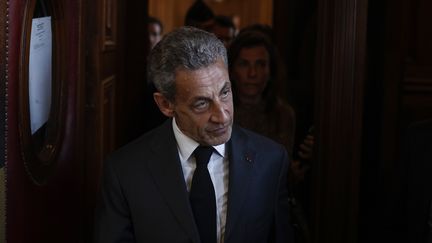 Nicolas Sarkozy, le 17 mai 2023, après sa condamnation en appel dans l'affaire des écoutes. (YOAN VALAT / EPA)