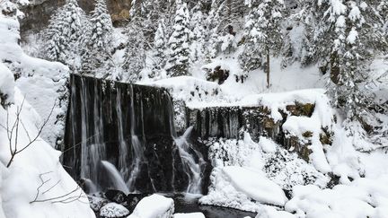 Le village de Mouthe, le 17 janvier 2017. Egalement situé dans le Doubs, il est réputé pour détenir le record de la température la plus basse jamais enregistrée en France, ce qui lui vaut le surnom de "Petite Sibérie".  (SEBASTIEN BOZON / AFP)