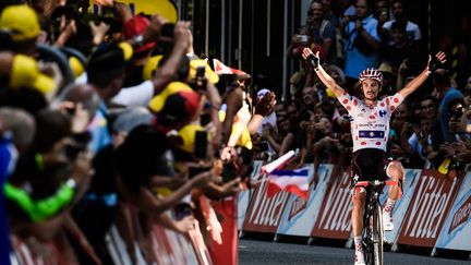 Le Français Julian Alaphilippe, à l'arrivée de la 16e étape du Tour de France, le 24 juillet 2018, à Bagnères-de-Luchon. (PHILIPPE LOPEZ / AFP)