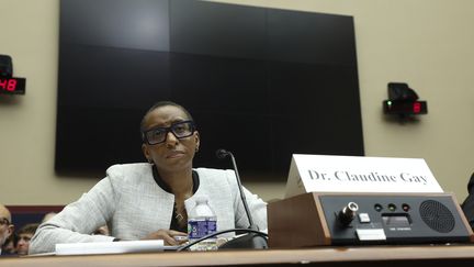 La présidente de l'université d'Harvard, Claudine Gay, lors d'une audition devant des membres du Congrès, à Washington, le 5 décembre 2023. (KEVIN DIETSCH / GETTY IMAGES NORTH AMERICA / AFP)