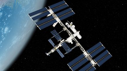 Une repr&eacute;sentation de la&nbsp;Station spatiale internationale (ISS) r&eacute;alis&eacute;e par ordinateur. (SKU / AFP)