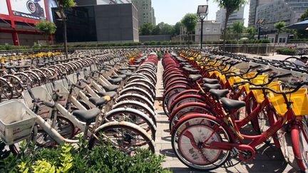 Une station de vélopartage à Pékin en 2010 (FRANKO LEE / AFP)