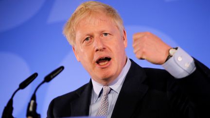 Boris Johnson prononce un discours au lancement de sa campagne électorale pour la tête du Parti conservateur, à Londres, le 12 juin 2019. (TOLGA AKMEN / AFP)