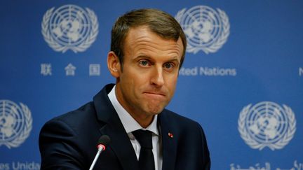 Emmanuel Macron à l'Assemblée des Nations Unies, le 19 septembre 2017 à New York (États-Unis).&nbsp; (BRENDAN MCDERMID / REUTERS)