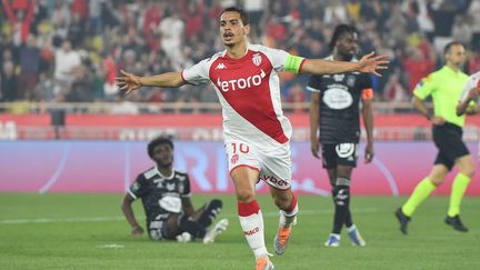 Wissam Ben Yedder savoure son but inscrit face à Brest lors de la 37e journée de Ligue 1, le 14 mai 2022. (SYLVAIN THOMAS / AFP)