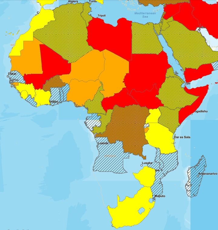 La carte du Département d'Etat américain pour l'Afrique, le 14 mai 2019. (TRAVEL.STATE.GOV)