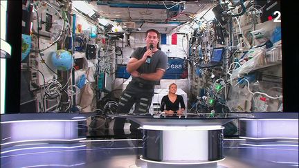 L'astronaute français Thomas Pesquet en direct de la Station spatiale internationale dans le "20 heures" de France 2, le 20 mai 2021.&nbsp; (FRANCE 2)