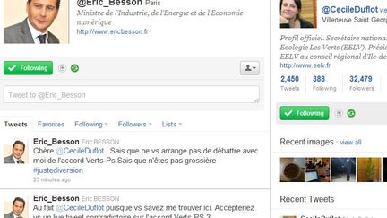 L'&eacute;change entre Eric Besson et C&eacute;cile Duflot sur Twitter, le 5 d&eacute;cembre 2011, s'arr&ecirc;te sur ce dernier tweet du ministre de l'Industrie.&nbsp;