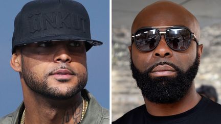 Les rappeurs Booba et Kaaris.&nbsp;Une violente altercation avait eu lieu à l'aéroport d'Orly, le 1er août 2018, entre deux groupes autour&nbsp;des rappeurs.&nbsp; (DOMINIQUE FAGET / AFP)