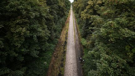 Un chemin pavé sur le parcours du Paris-Roubaix qui aura lieu les 2 et 3 octobre 2021. (DAVID STOCKMAN / MAXPPP)