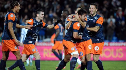 Estrada (Montpellier) félicité par ses coéquipiers (SYLVAIN THOMAS / AFP)